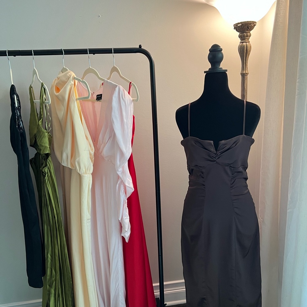 Elegant Brown Spaghetti Strap Dress